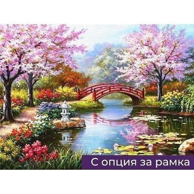 Diamond Painting Bridge, 30x40 cm, Round Drills with Frame