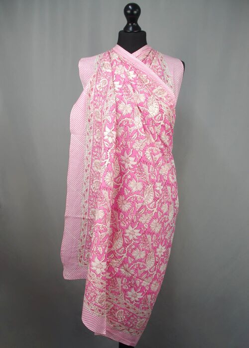 Pareo- Block Printed Sarong- Pink