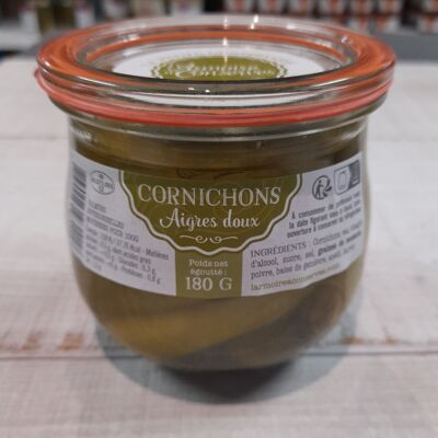 Jar of 100% French sweet and sour pickles 180g