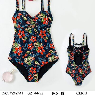 Floral swimsuit with adjustable square neckline