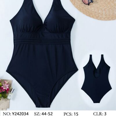 Plain swimsuit with V neckline and straps