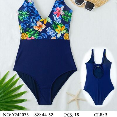 Tropical swimsuit with V-neckline