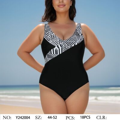 Optical effect swimsuit with crossed neckline