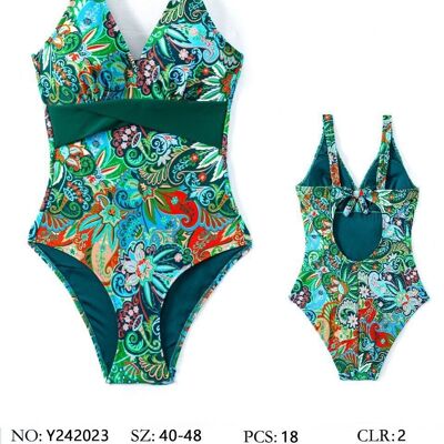 Printed swimsuit with crossed detail