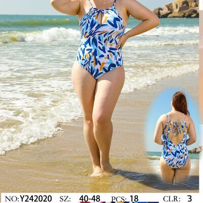 Halter swimsuit with central opening brush strokes