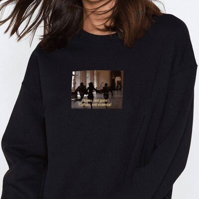 Sweatshirt Ladies "Books not guns, cultures, not violence"__XL / Nero