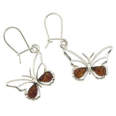 Cognac Amber Butterfly Earrings with and Presentation Box