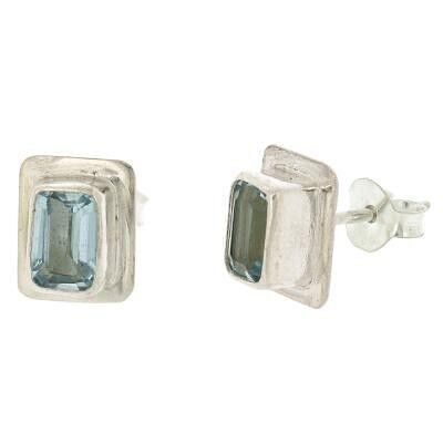 Blue Topaz Double Set Rectangle Stud Earrings with Box (NSS08-BT+BOX)