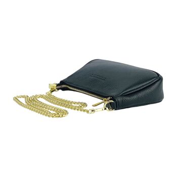 RB1022A | Petit sac en cuir véritable Made in Italy avec bandoulière chaîne amovible. Fermeture zippée et accessoires en métal doré brillant - Coloris Noir - Dimensions : 20 x 12 x 6 cm 4