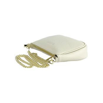 RB1022AB | Petit sac en cuir véritable Made in Italy avec bandoulière chaîne amovible. Fermeture zippée et accessoires en métal doré brillant - Coloris ivoire - Dimensions : 20 x 12 x 6 cm 5