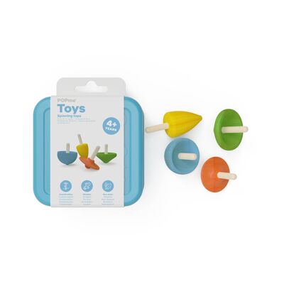 Popme Travel Wooden Spinning Tops in a Tin Box
