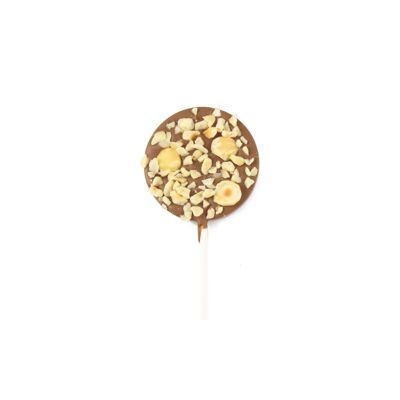 Milk chocolate and hazelnut lollipop 23g.