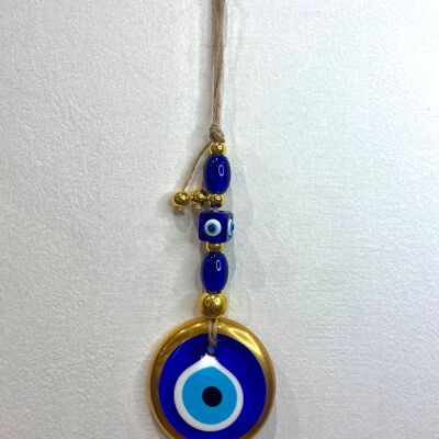 Blue and gold S - Protective eye handmade in Turkey in glass paste