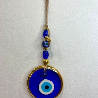 Blue and gold M - Protective eye handmade in Turkey in glass paste