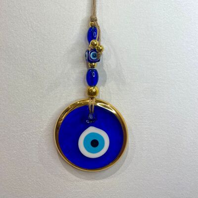 Blue and gold M - Protective eye handmade in Turkey in glass paste