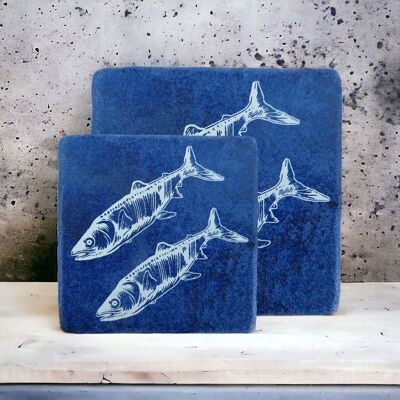 Tile coaster blue print fish 15 cm x 15 cm