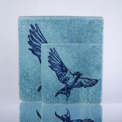 Dessous de verre en carrelage imprimé bleu Vol d'hirondelle 15 cm x 15 cm