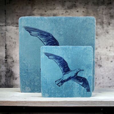 Tile coaster blue print seagull 15 cm x 15 cm