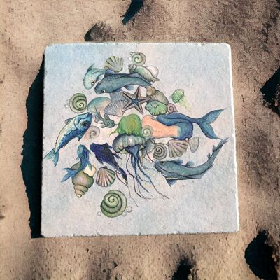 Posavasos de azulejos sirena 15 cm x 15 cm