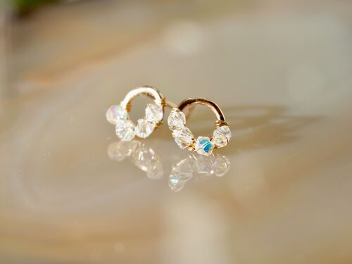 Boucles d’oreilles Baby Valentine en Rempli Or Jaune et Aurore Borealis Cristaux