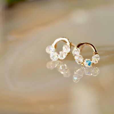 Baby Valentine Earrings in Yellow Gold Filled and Aurora Borealis Crystals