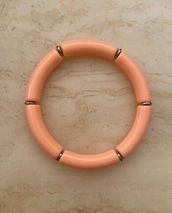Bracelet élastique perles tubes en résine acétate mix saumon épaisseur 0,5 cm 5
