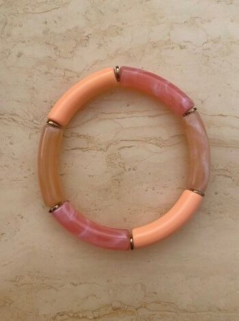 Bracelet élastique perles tubes en résine acétate mix saumon épaisseur 0,5 cm 6