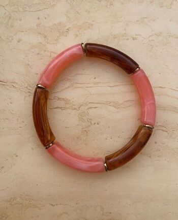 Bracelet élastique perles tubes en résine acétate mix saumon épaisseur 0,5 cm 8