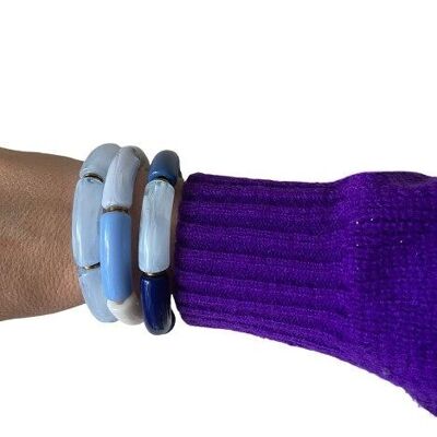 Bracelet élastique résine acétate tube mix bleu épaisseur 1cm