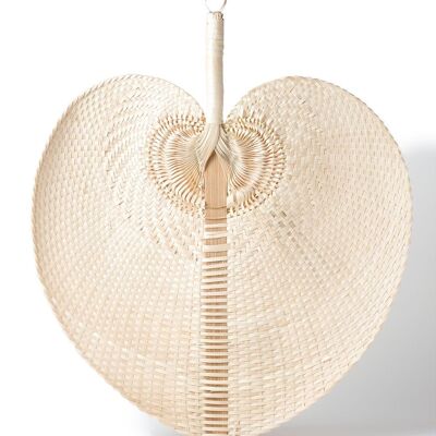 Ventaglio in rattan naturale Karakelong al 100% per decorazione, tessuto a mano 50 cm x 45 cm, finitura bianca o naturale dall'Indonesia