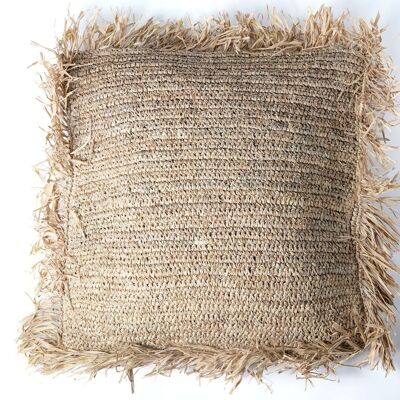 Housse de coussin, oreiller décoratif en raphia naturel Kai Besa, tissé main avec des fibres naturelles, finition naturelle, 60 cm x 60 cm, origine indonésienne