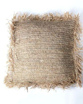 Housse de coussin, oreiller décoratif en raphia naturel Kai Besa, tissé main avec des fibres naturelles, finition naturelle, 60 cm x 60 cm, origine indonésienne 1