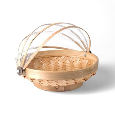 Natural Bamboo Bread Bin with Round Magelang Mesh Blind, Handmade with Natural Finish, Made in Indonesia