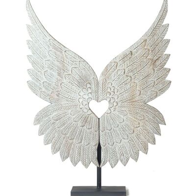 Decorative Saman Bunguran Solid Wood Wings, Hand Carved with Pedestal, White Finish, 108cm x 80cm from Indonesia