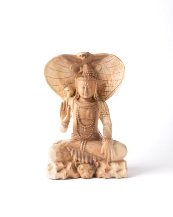 Statue en bois naturel de Bouddha saman 40 cm décorative, sculptée à la main par des artisans en une seule pièce, différents mudras, Fabriquée en Indonésie 1