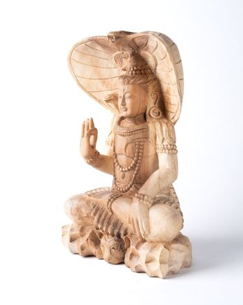 Statue en bois naturel de Bouddha saman 40 cm décorative, sculptée à la main par des artisans en une seule pièce, différents mudras, Fabriquée en Indonésie 2
