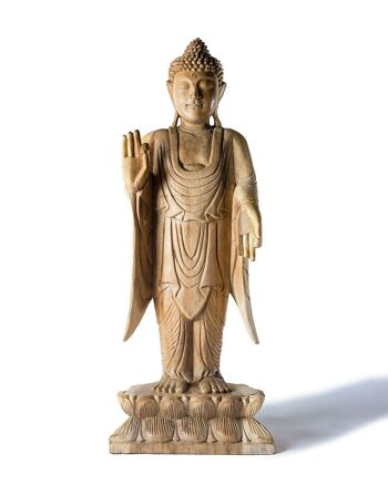 Statue en bois naturel de Bouddha saman 40 cm décorative, sculptée à la main par des artisans en une seule pièce, différents mudras, Fabriquée en Indonésie 4