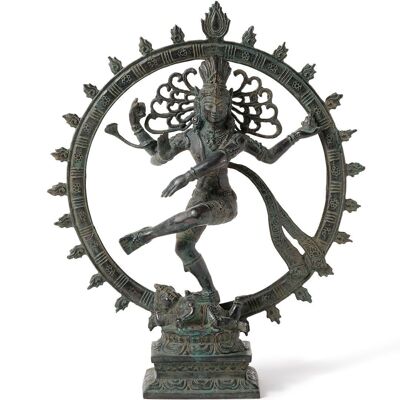 Statue décorative Shiva dansante 100 % bronze, hauteur 34 cm, finition dorée terne ou brillante, faite à la main par des artisans, fabriquée en Indonésie