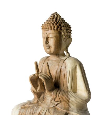 Statue Bouddha saman en bois naturel de 80 cm de haut, sculptée à la main par des artisans d'une seule pièce, finition naturelle, différents mudras, fabriquée en Indonésie 3