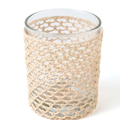Decorative natural rattan candle or glass holder from Indonesia, height 9.5 cm Ø 8 cm.