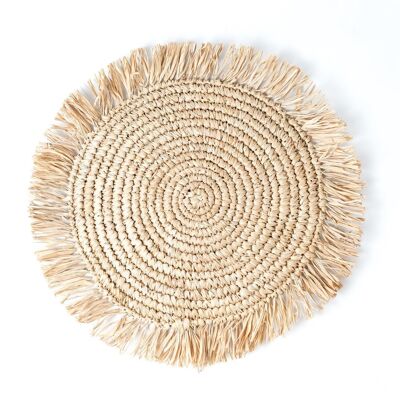 Mantel individual de rafia  100% de fibras naturales redondo buru decorativo, tejido a mano con acabado natural, 40 cm de diámetro, hecho en Indonesia