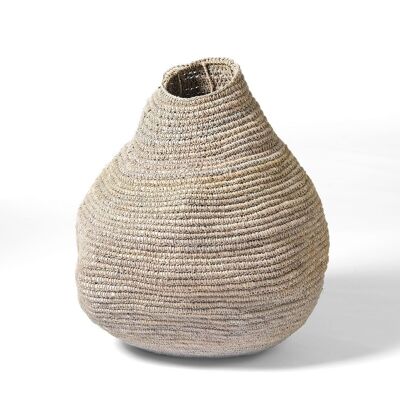 Large decorative natural Sumatra Mendong basket, handmade amorphous braided with natural finish, 68 cm height x 60 cm diameter approx, made in Indonesia