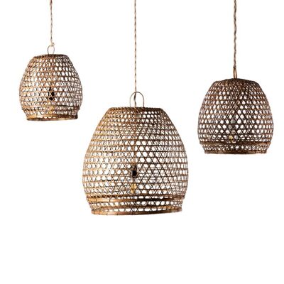 Mawar natural bamboo ceiling pendant lamp, hand-woven with dark finish, 3 sizes, Indonesian origin