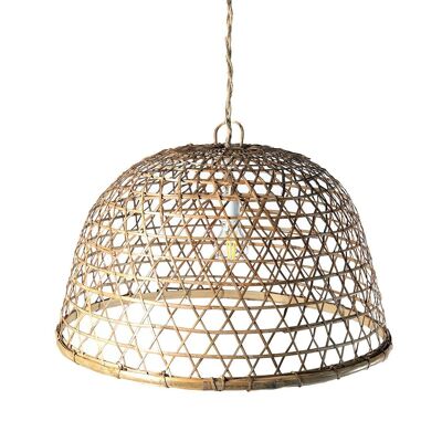 Bojonegoro natural bamboo ceiling pendant lamp with bell shape, hand-woven with natural finish, height 40 cm diameter 59 cm, origin Indonesia