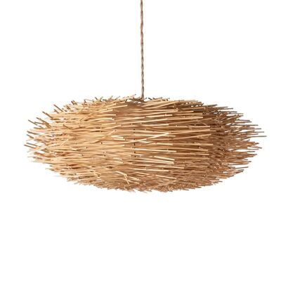 Lampe à suspension en forme de nid en rotin naturel Soka, faite à la main avec finition naturelle, hauteur 35 cm diamètre 70 cm, origine Indonésie