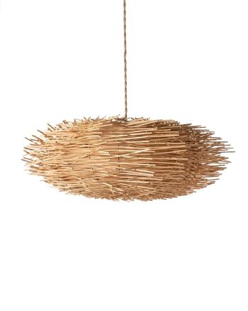 Lampe à suspension en forme de nid en rotin naturel Soka, faite à la main avec finition naturelle, hauteur 35 cm diamètre 70 cm, origine Indonésie 1