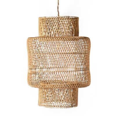 Selashish 100% natural rattan ceiling pendant lamp with cylindrical shape, handmade with natural finish, height 75 cm diameter 46 cm, origin Indonesia
