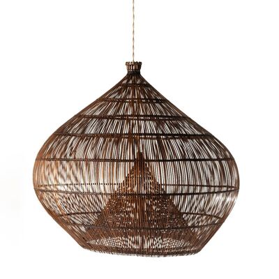 Salatiga Large natural rattan ceiling pendant lamp, handmade with dark finish, height 76 cm diameter 80 cm, Indonesian origin