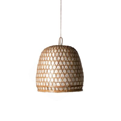 Natural bamboo and mother-of-pearl Nganjuk ceiling pendant lamp, handmade with natural finish, height 115 cm diameter 58 cm, origin Indonesia