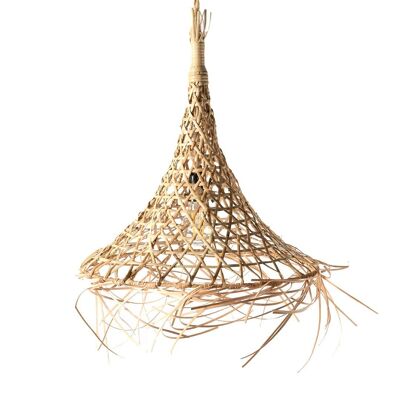 Pematangsiantar-Deckenpendelleuchte aus natürlichem Bambus mit konischer Form, handgefertigt mit natürlichem Finish, Höhe 44 cm, Durchmesser 42 cm, Herkunft Indonesien